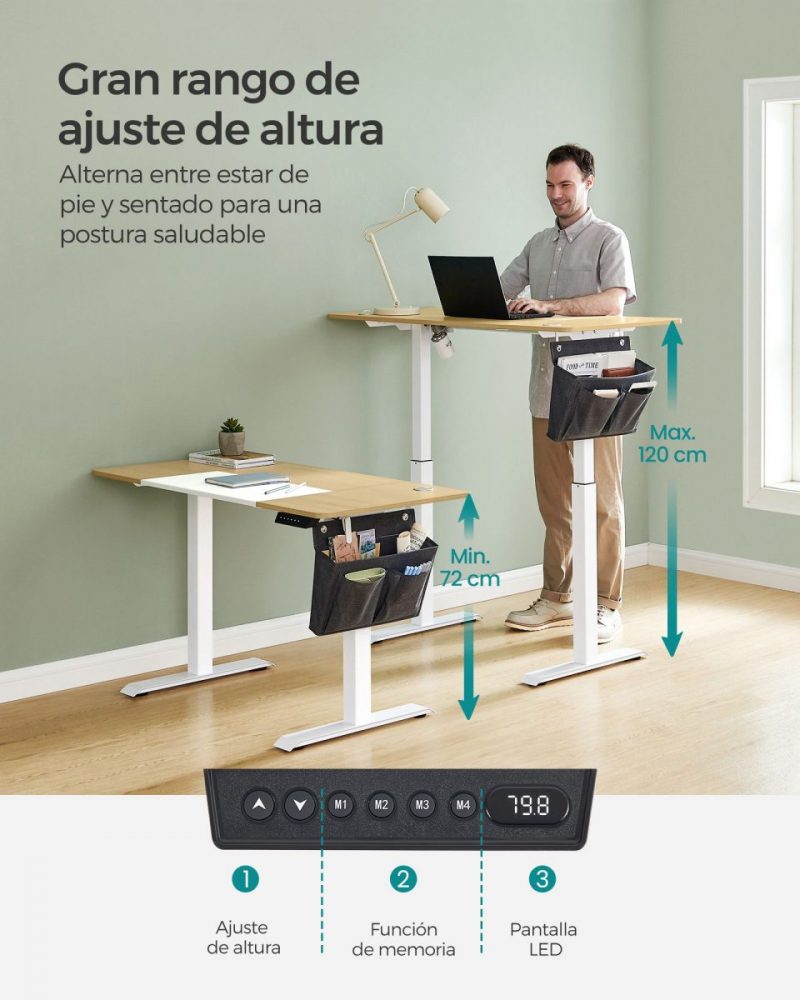 Escritorio eléctrico amarillo paja y blanco clásico - Imagen 3