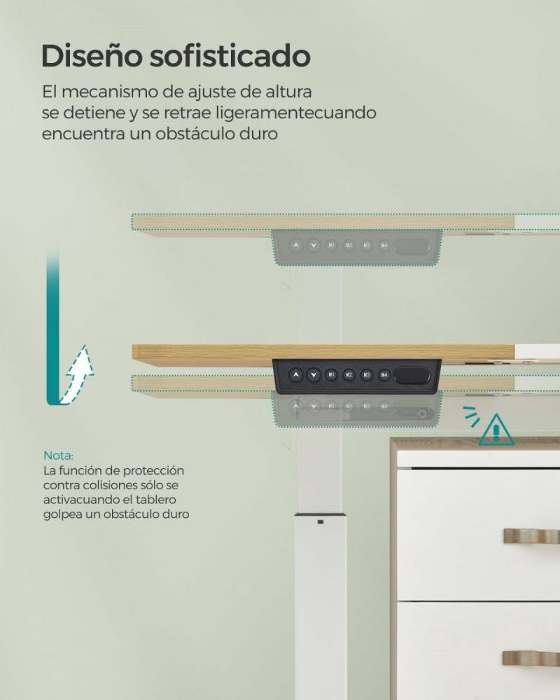 Escritorio eléctrico 60x140x72-120 cm ajustable amarillo - Imagen 5