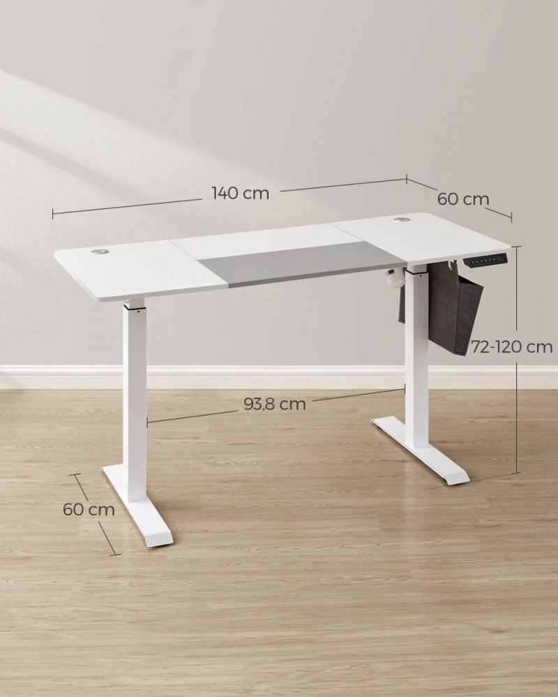 Escritorio eléctrico 60x140x72-120 cm ajustable blanco - Imagen 6