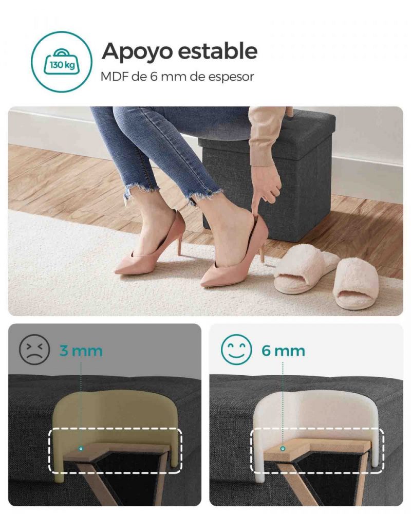 Baúl taburete plegable para almacenaje, gris oscuro - Imagen 5