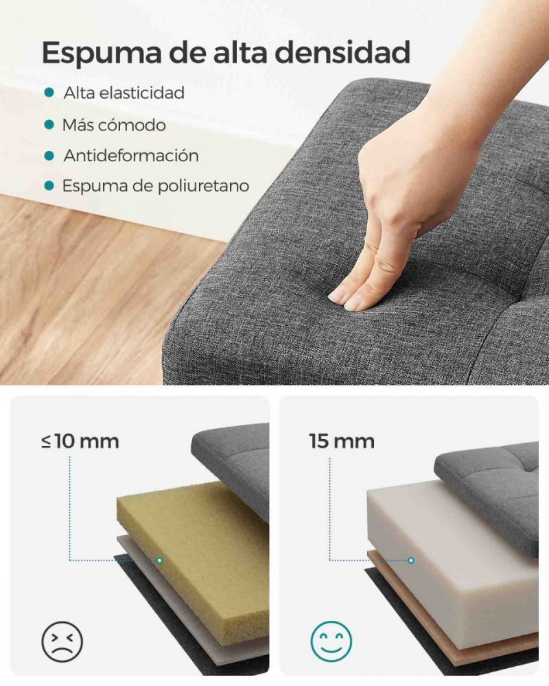 Baúl taburete plegable para almacenaje, gris oscuro - Imagen 6