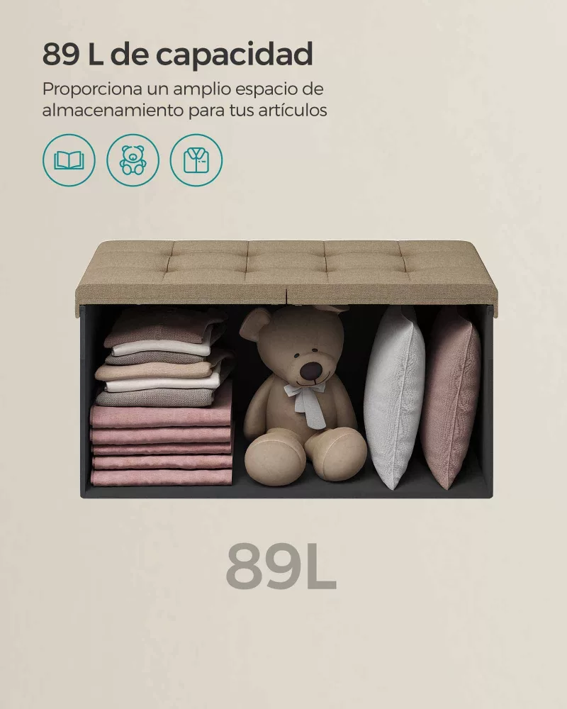 Banco Almacenaje Plegable 38 x 76 x 38 Marrón Camello - Imagen 3