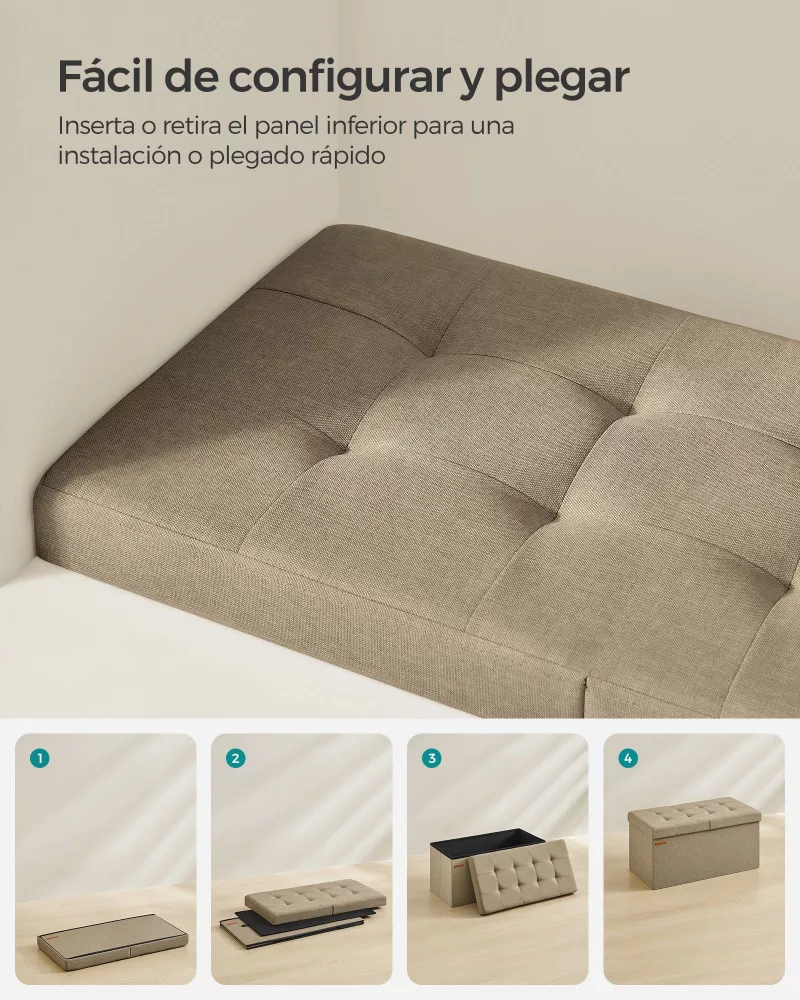 Banco Almacenaje Plegable 38 x 76 x 38 Marrón Camello - Imagen 5