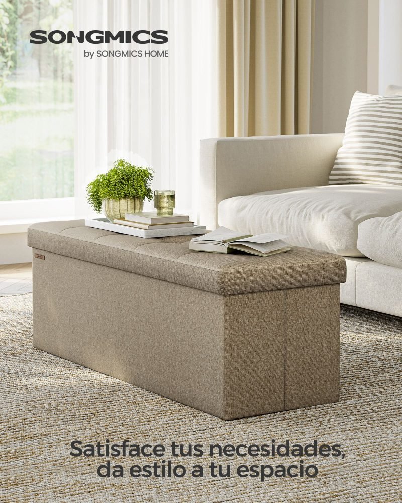 Banco de almacenaje plegable, 110 cm, topo - Imagen 2
