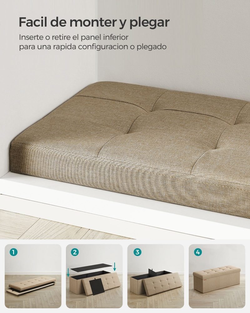 Banco de almacenaje plegable, 110 cm, topo - Imagen 6