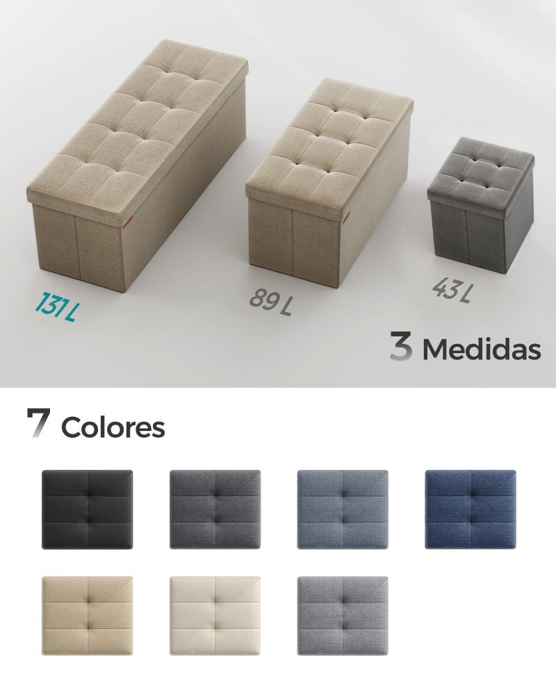Banco de almacenaje plegable, 110 cm, topo - Imagen 7