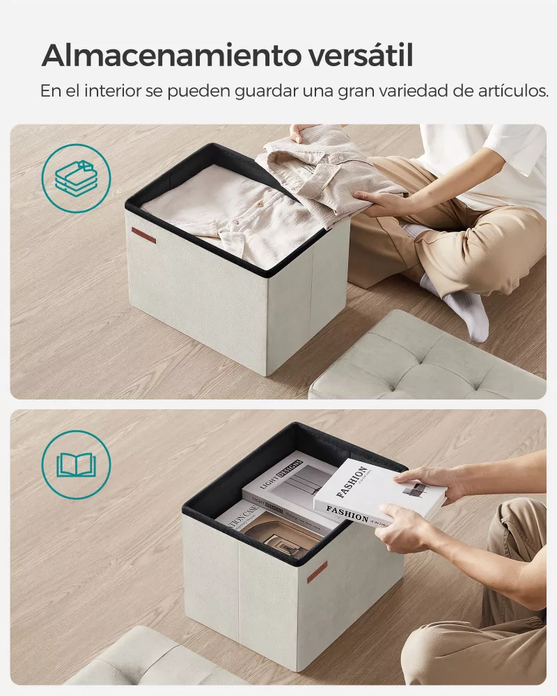 Banco Almacenaje 31 x 41 x 31 cm Blanco Crema - Imagen 4
