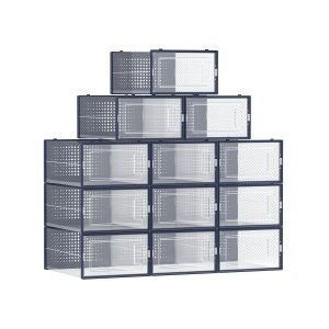 Juego 12 cajas zapatos plástico transparente azul