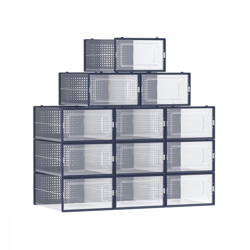 Juego 12 cajas zapatos plástico transparente azul