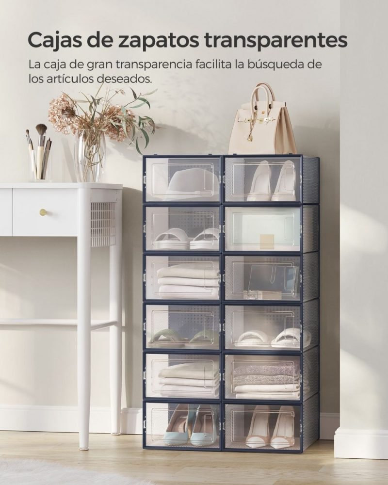 Juego 12 cajas zapatos plástico transparente azul - Imagen 2