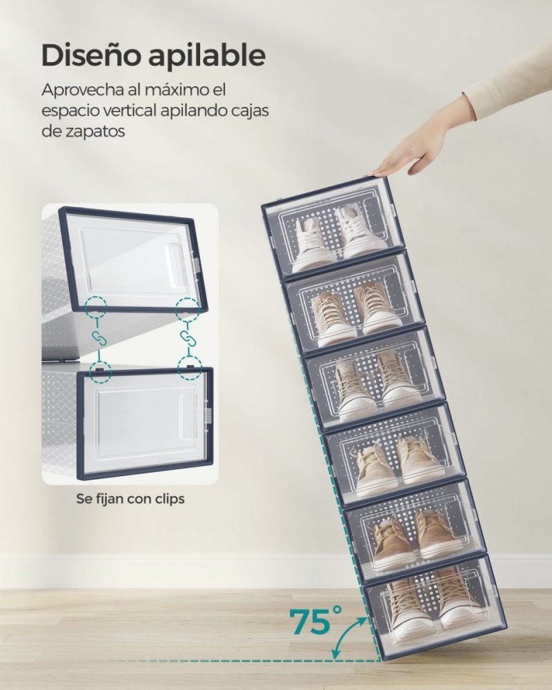 Juego 12 cajas zapatos plástico transparente azul - Imagen 3