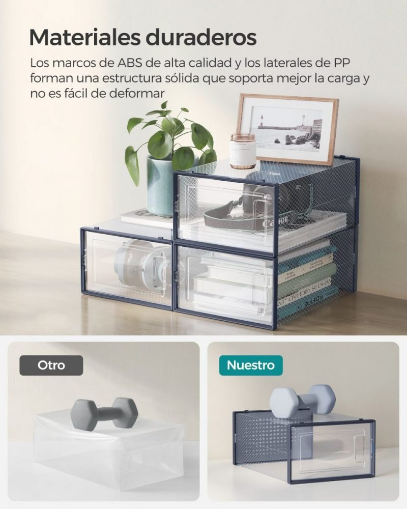 Juego 12 cajas zapatos plástico transparente azul - Imagen 4