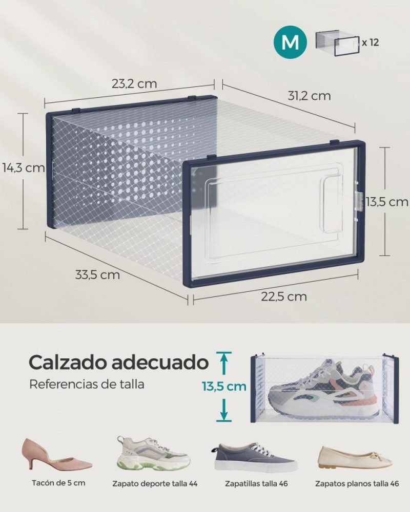Juego 12 cajas zapatos plástico transparente azul - Imagen 6
