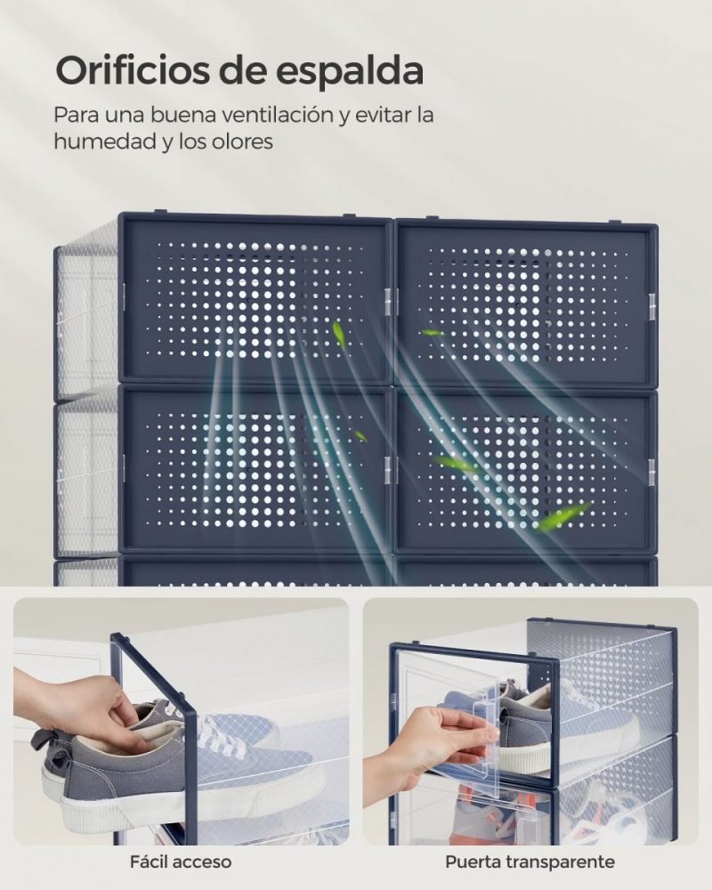 Juego 12 cajas zapatos plástico transparente azul - Imagen 5