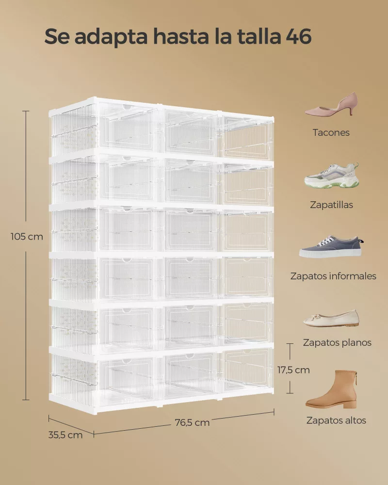 Juego de 18 Cajas para Zapatos Transparente y Blanco Nube - Imagen 6