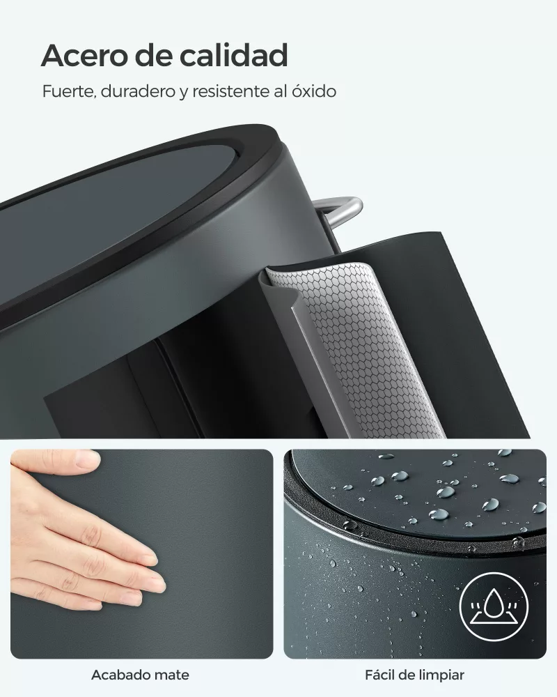 Cubo de basura para cosméticos 3 litros gris verdoso - Imagen 3