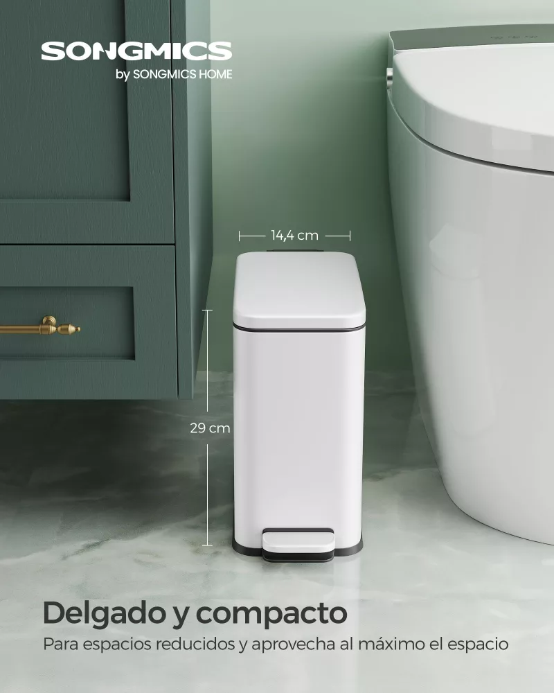 Cubo de baño de 5 l con tapa acero blanco - Imagen 2