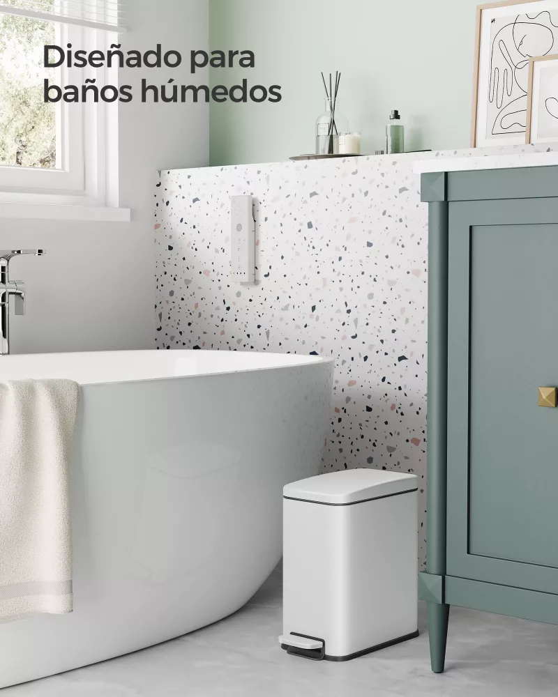 Cubo de baño de 5 l con tapa acero blanco - Imagen 3