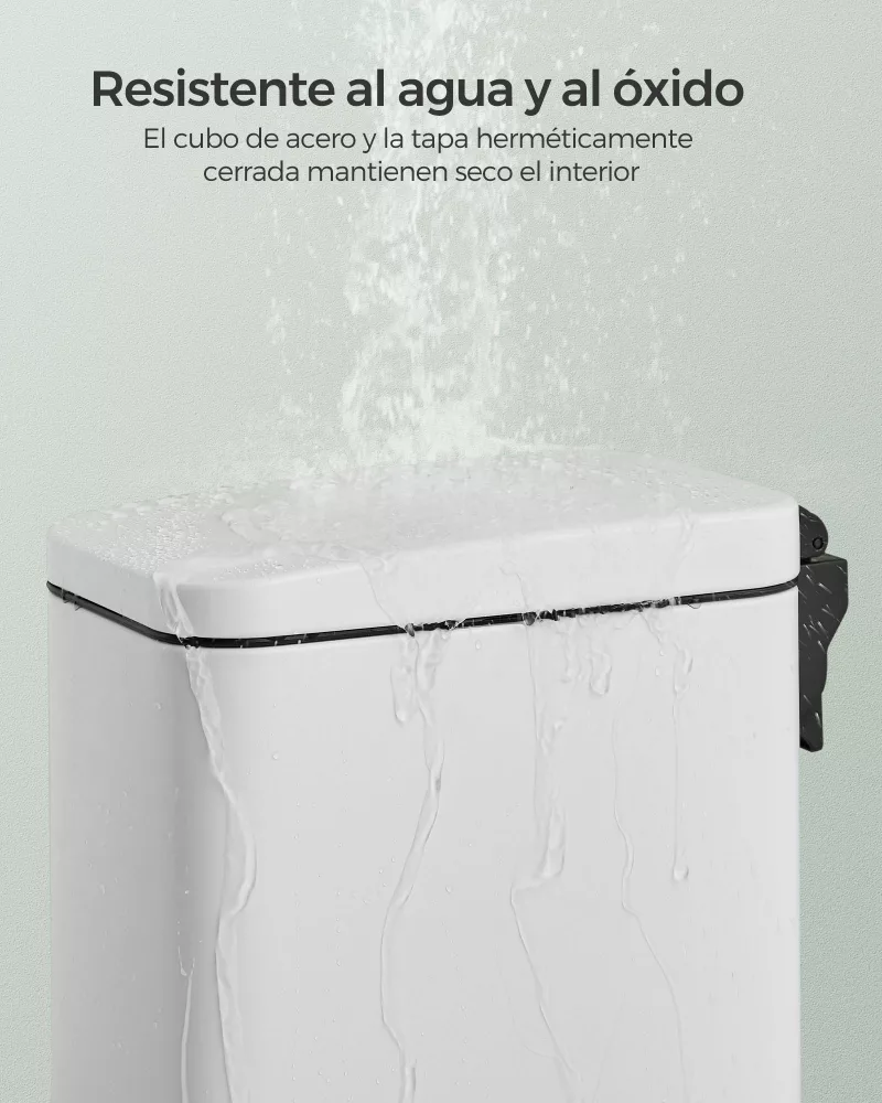 Cubo de baño de 5 l con tapa acero blanco - Imagen 4