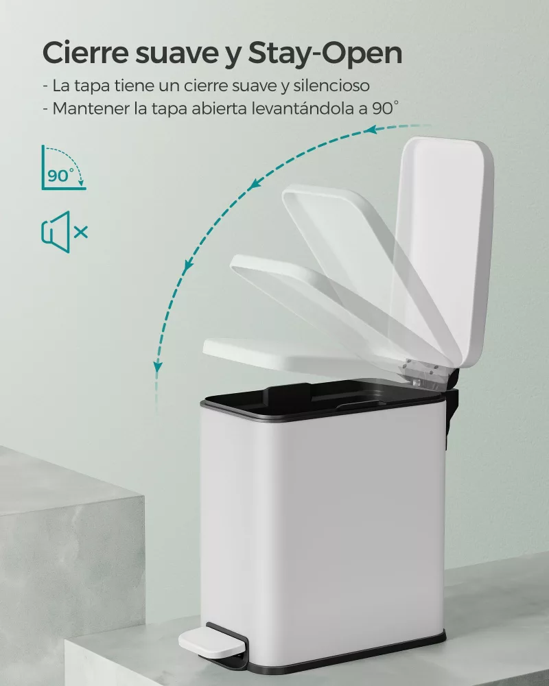 Cubo de baño de 5 l con tapa acero blanco - Imagen 5