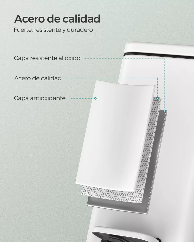 Cubo de baño de 5 l con tapa acero blanco - Imagen 6