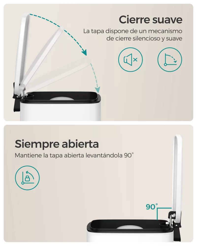Cubo basura compacto blanco con pedal 8 litros - Imagen 3