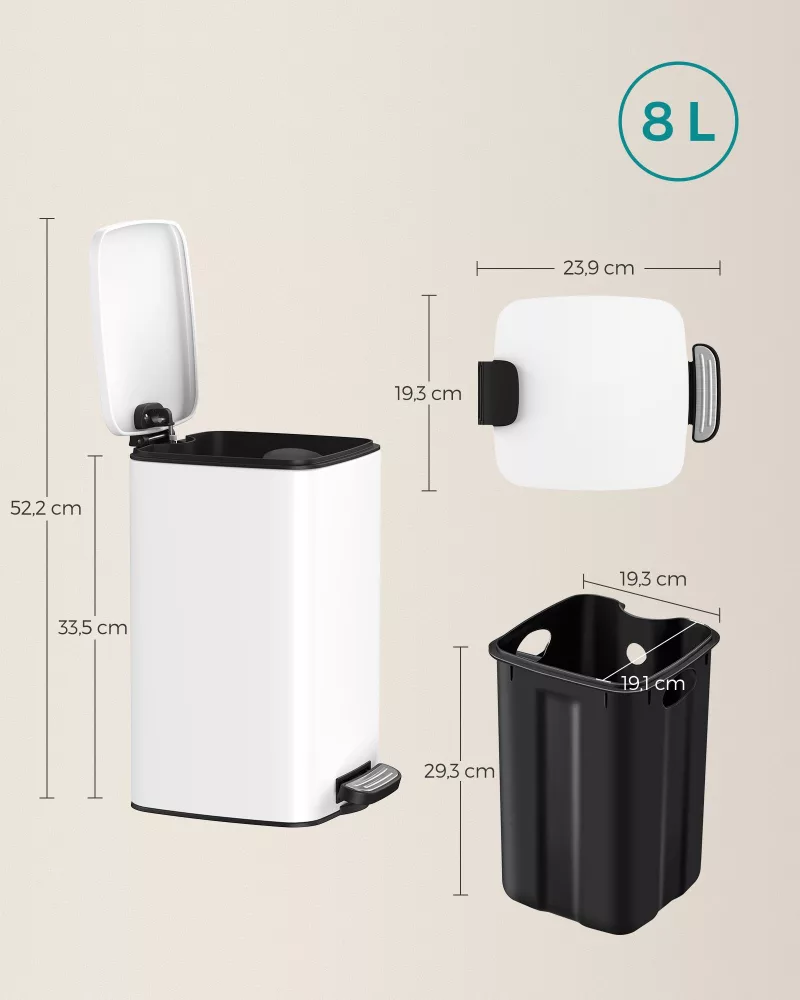 Cubo basura compacto blanco con pedal 8 litros - Imagen 5