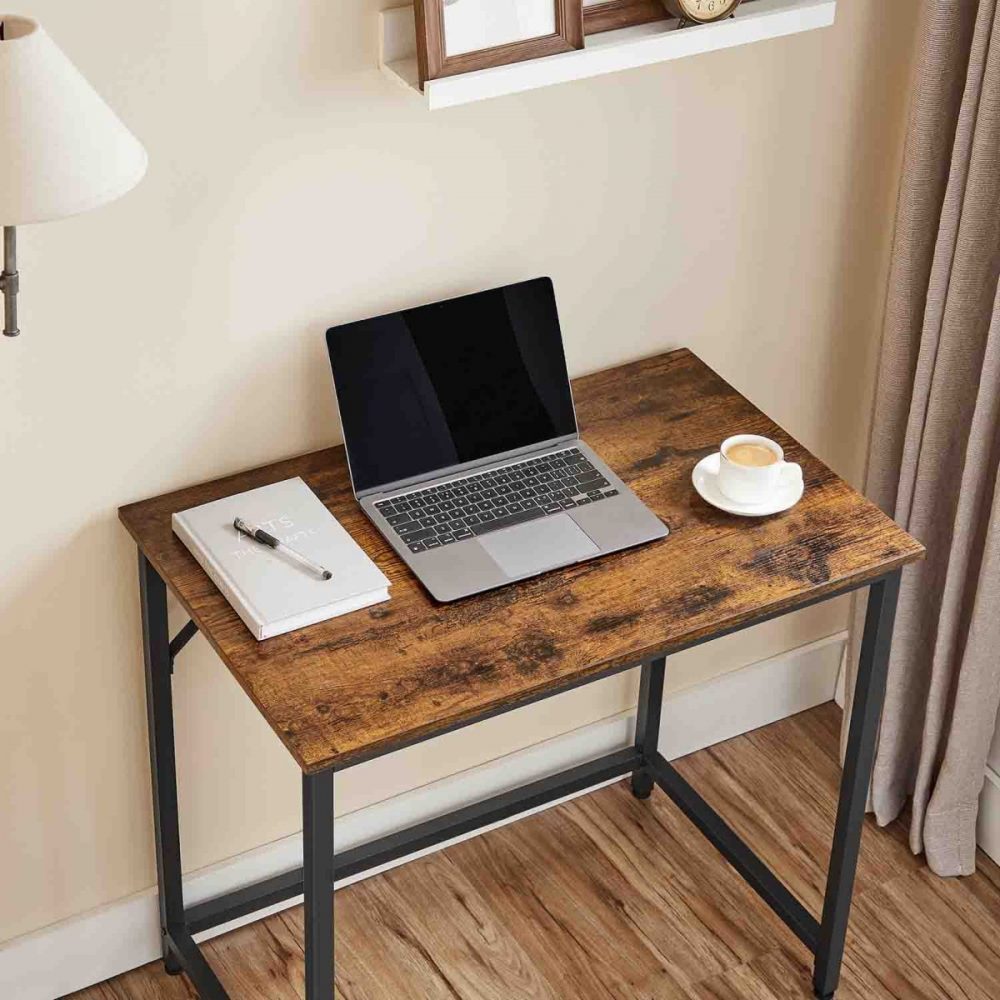 Escritorio 50x80x76 cm marrón rústico y negro tinta - Imagen 3