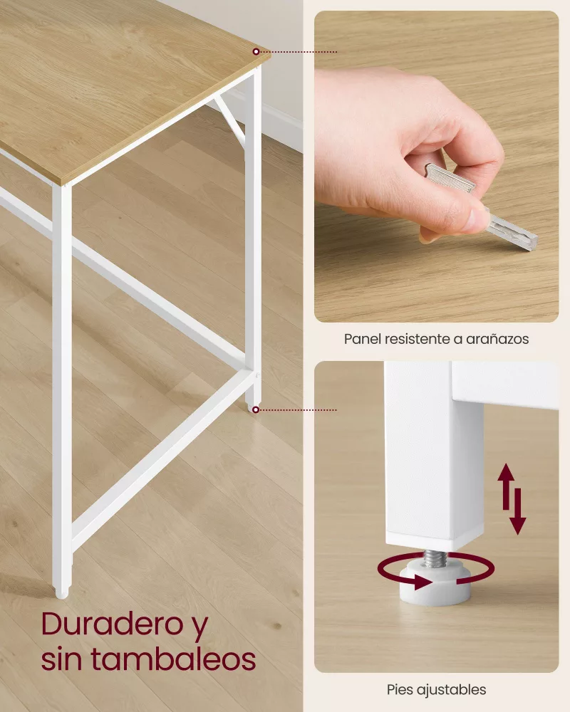 Escritorio 50 x 80 x 76 cm Roble Natural y Blanco Perla - Imagen 5