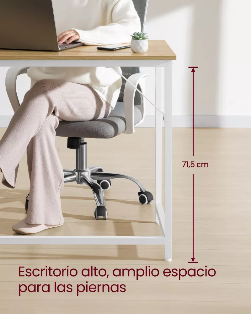 Escritorio 60 x 120 x 76 cm Roble Natural y Blanco Perla - Imagen 3