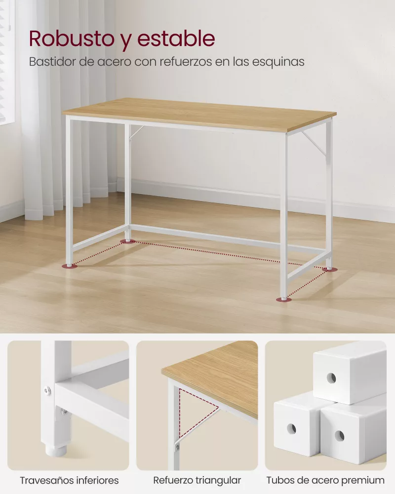 Escritorio 60 x 120 x 76 cm Roble Natural y Blanco Perla - Imagen 2