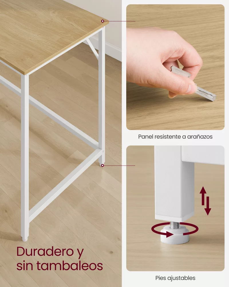 Escritorio 60 x 120 x 76 cm Roble Natural y Blanco Perla - Imagen 4