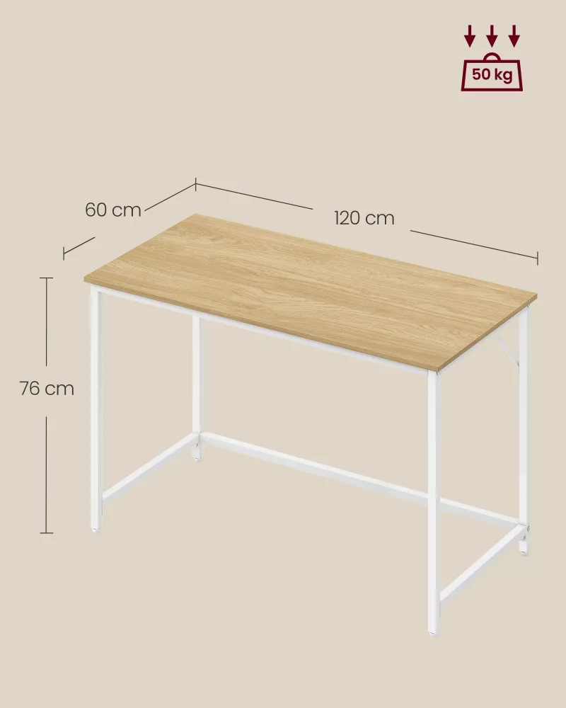 Escritorio 60 x 120 x 76 cm Roble Natural y Blanco Perla - Imagen 5