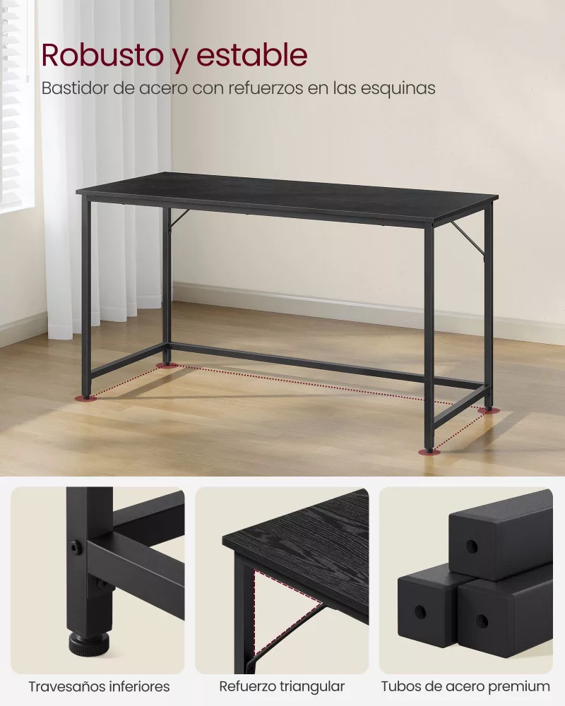 Escritorio 60 x 140 x 76 cm Metal Negro Ébano y Blanco Perla - Imagen 2