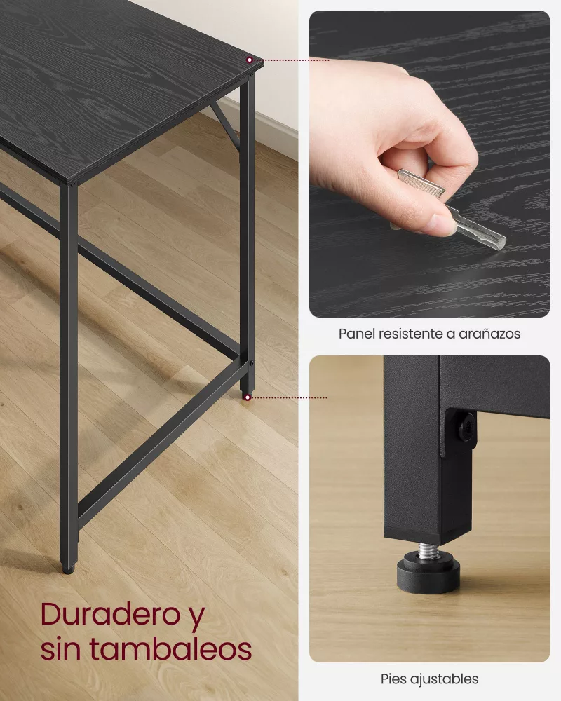 Escritorio 60 x 140 x 76 cm Metal Negro Ébano y Blanco Perla - Imagen 4