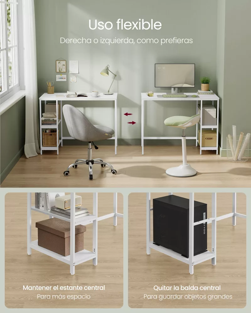 Escritorio con 2 Estantes Industrial Blanco Arce - Imagen 4