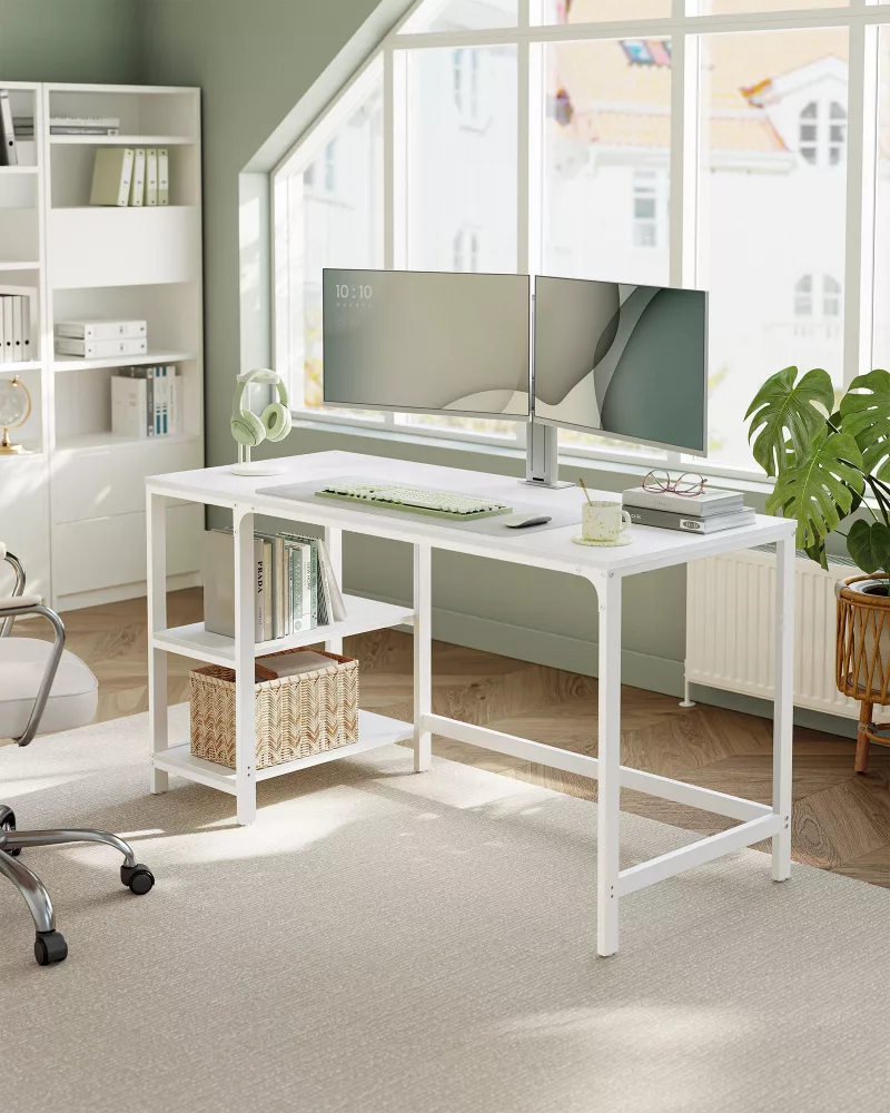 Escritorio con 2 Estantes Acero Moderno Blanco Arce - Imagen 2
