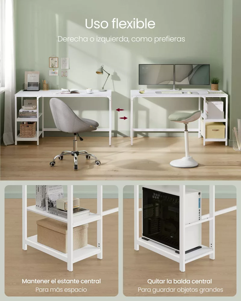 Escritorio con 2 Estantes Acero Moderno Blanco Arce - Imagen 4