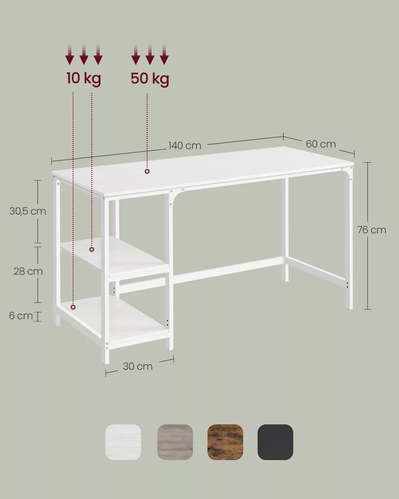 Escritorio con 2 Estantes Acero Moderno Blanco Arce - Imagen 6