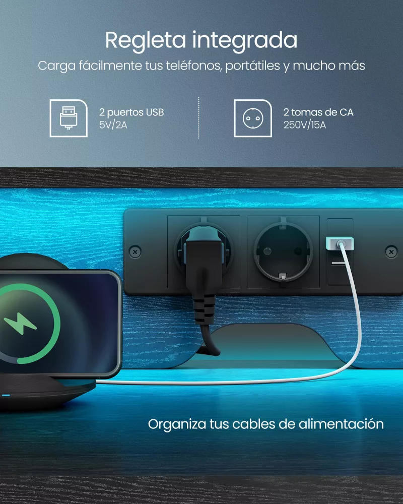 Escritorio para Juegos con Luces LED Negro Ébano - Imagen 3