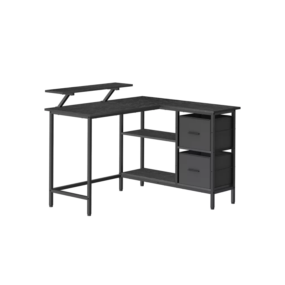 Escritorio en Forma de L con 2 Amplios Cajones Negro Ébano