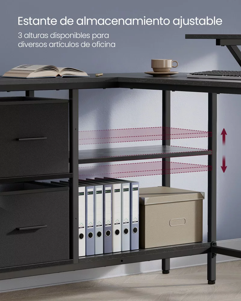 Escritorio en Forma de L con 2 Amplios Cajones Negro Ébano - Imagen 4