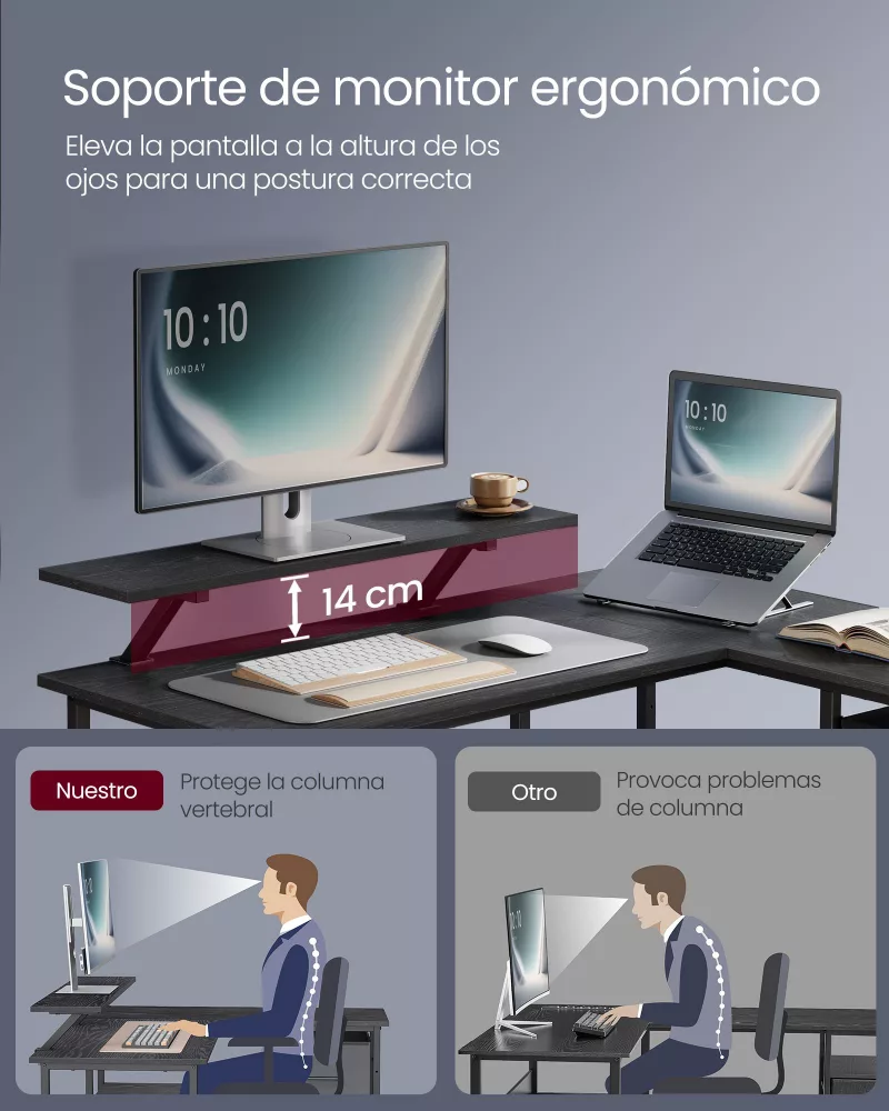Escritorio en Forma de L con 2 Amplios Cajones Negro Ébano - Imagen 2