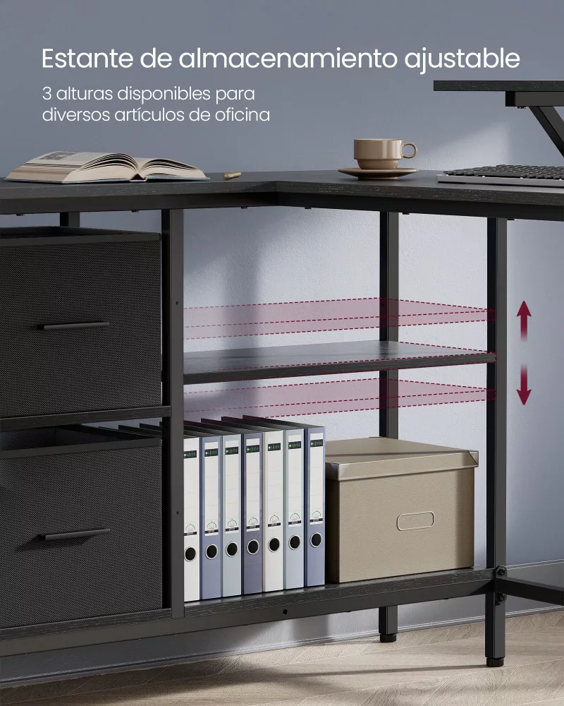 Escritorio en Forma de L con 2 Amplios Cajones Negro Ébano - Imagen 4