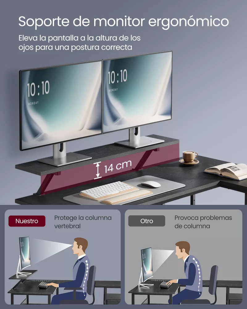 Escritorio en Forma de L con 2 Amplios Cajones Negro Ébano - Imagen 2
