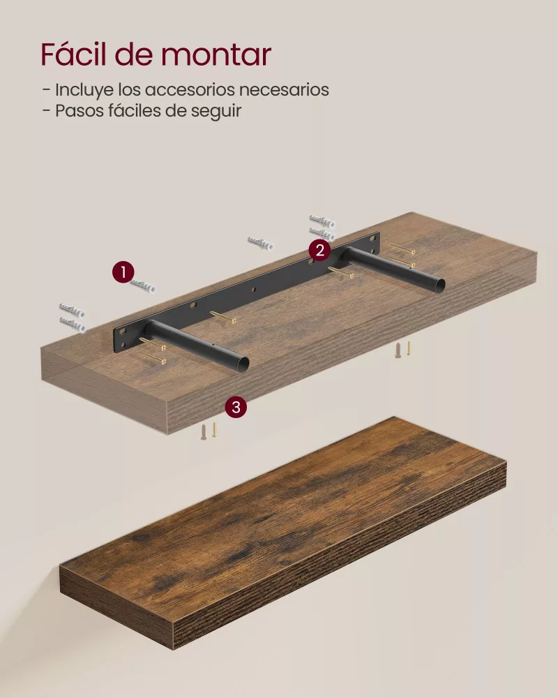 Estante de Pared Juego de 4 20x60x3,8 cm Marrón Rústico - Imagen 5