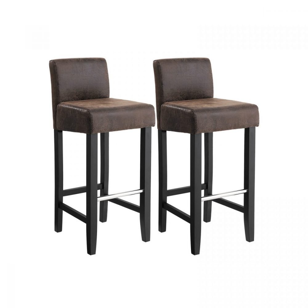 Conjunto de 2 taburetes de bar con respaldo bajo, marrón y negro
