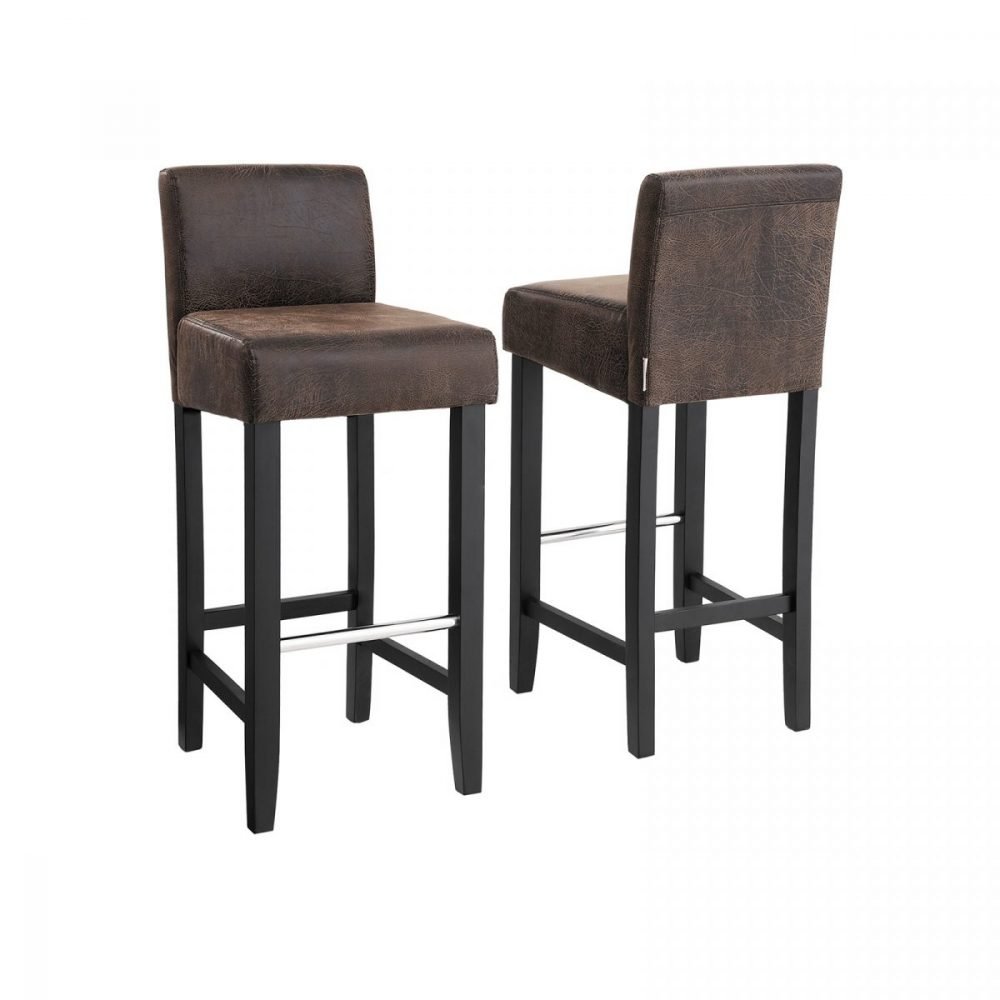 Conjunto de 2 taburetes de bar con respaldo bajo, marrón y negro - Imagen 4