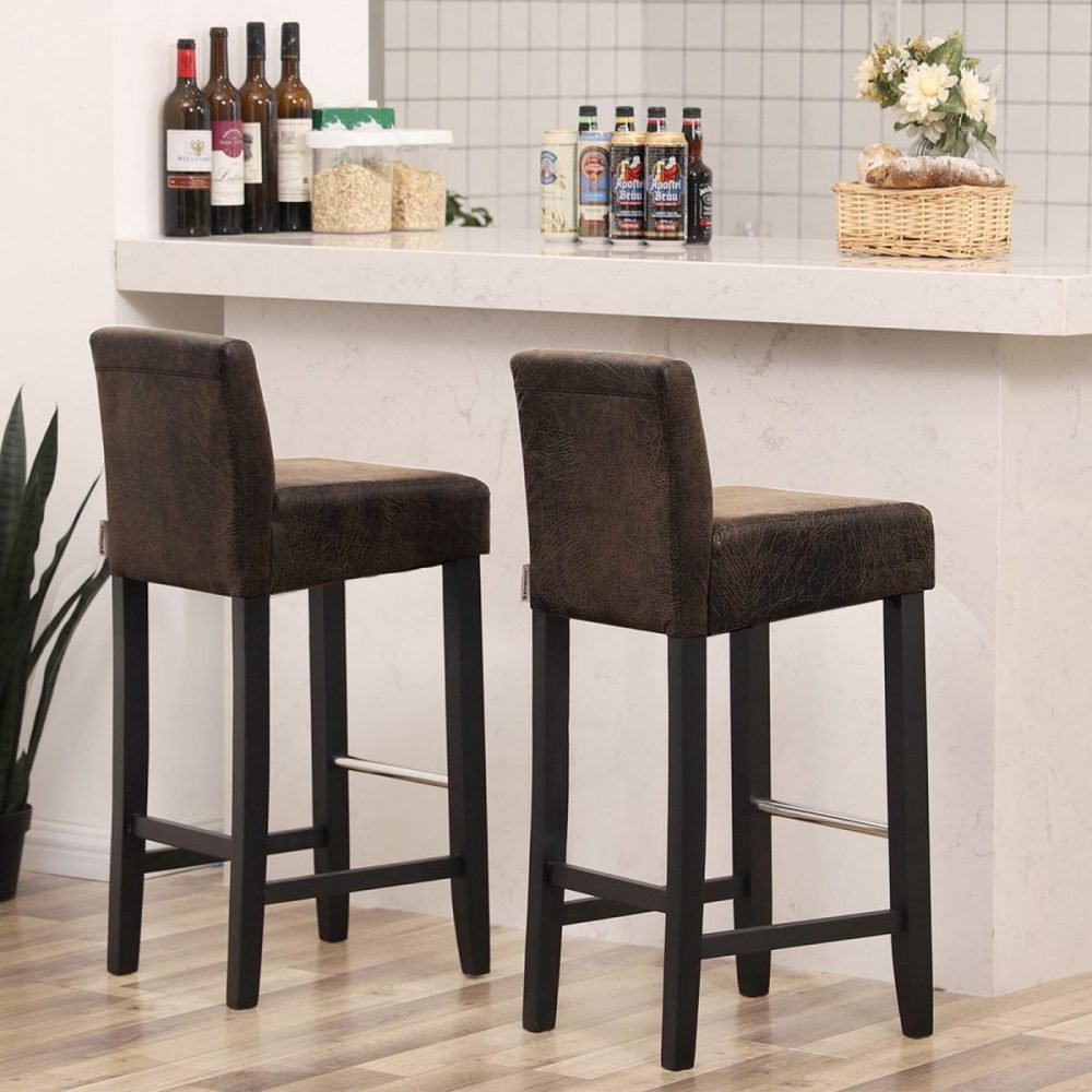 Conjunto de 2 taburetes de bar con respaldo bajo, marrón y negro - Imagen 2