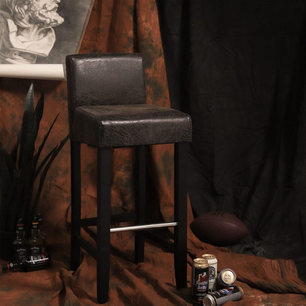 Conjunto de 2 taburetes de bar con respaldo bajo, marrón y negro - Imagen 3